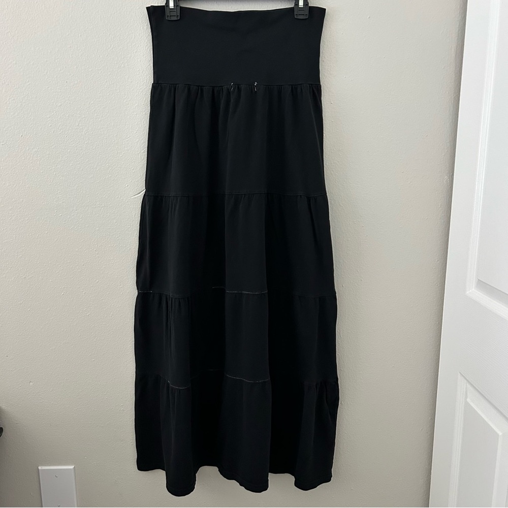 Fresh Produce 100% Cotton Tiered Pull On Maxi Skirt Black Sz M/L Foldover Waist - Picture 4 of 8